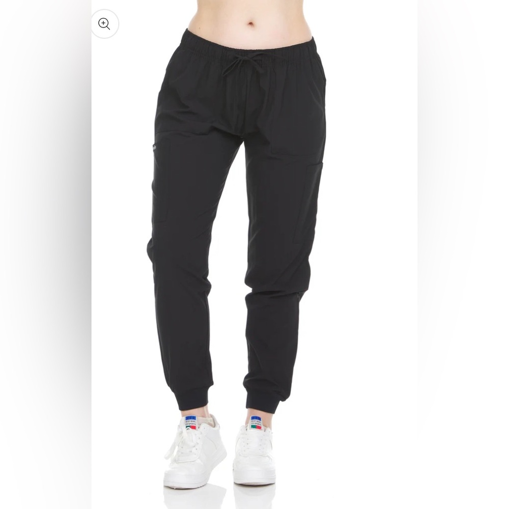 Black Track Pants with Elastic Cuffs and Tapered Leg